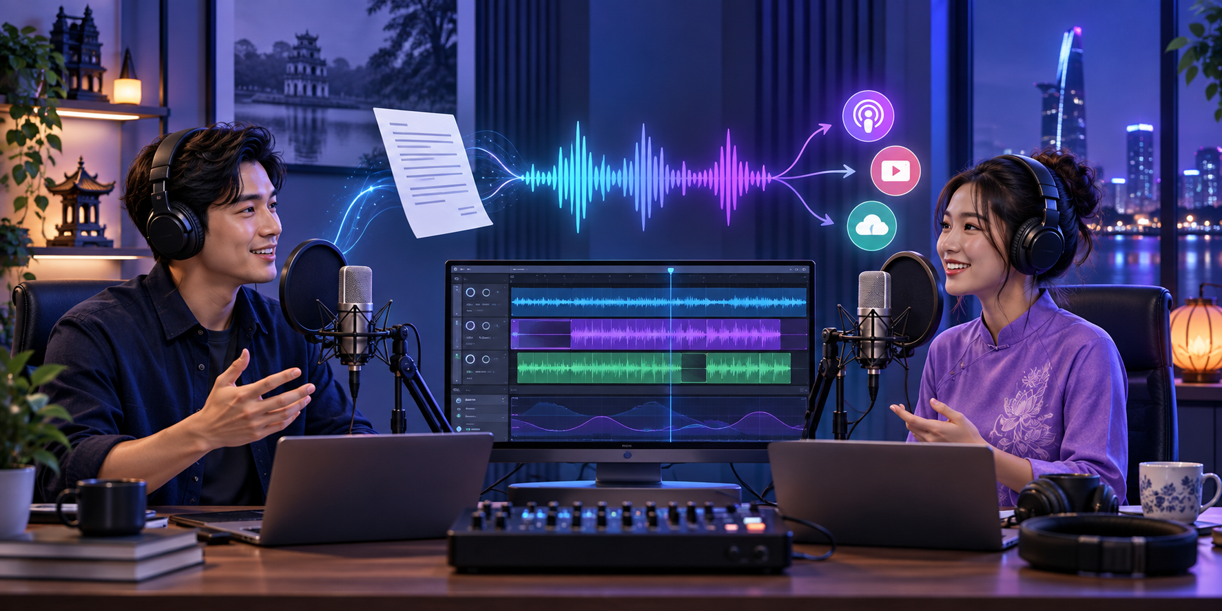 Tạo podcast bằng AI từ văn bản: Kịch bản nhiều người nói và quy trình xuất bản